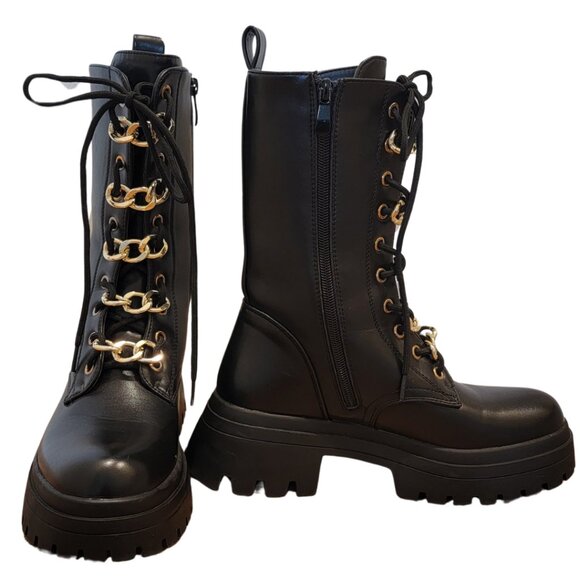 Chain Lace Chunky Biker Boots - Picture 3 of 9